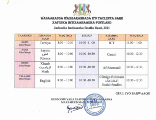 Dawladd Goboleedka punthland oo Shaacisay Jadwalka Imtixaanka Shahaadiga ah
