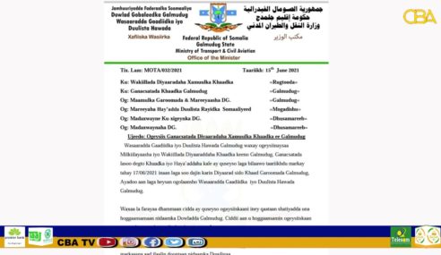 Wasaarada Gaadidka iyo Dulista Hawada Galmudug oo Amaro kusoo rogtay Diyaarada Qaadka keena Galmudug