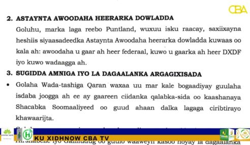 Qodobo kasoo baxay Shirka Golaha wadatashiga Qaran & Puntland oo diiday labo ka mid ah qodobadaas.