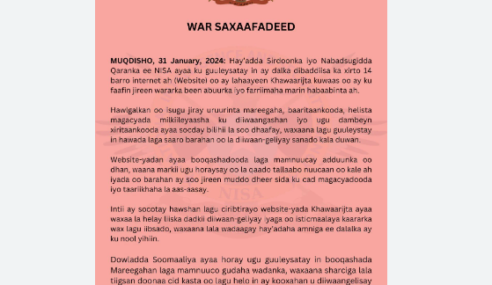 Somalia’s NISA Shuts Down 14 Alleged Al-Shabaab Affiliated Websites, Targets Online Communication Channels