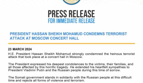 Somalia President Condemns Moscow Concert Hall Attack, Extends Condolences and Solidarity