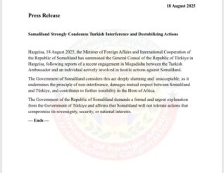 Somaliland Strongly Condemns Turkey’s Interference