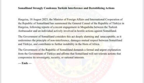Somaliland Strongly Condemns Turkey’s Interference