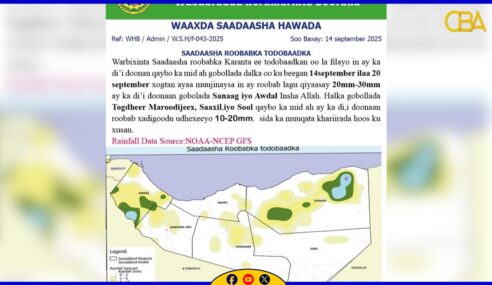 Wasaaradda Beeraha Somaliland ayaa soo saartay saadaasha roobabka ka da’aya Somaliland