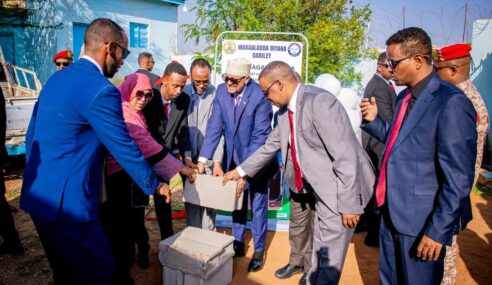 The President Lays the Foundation Stone for the Water Well Drilling, Connection, and Purification Project in Gabiley